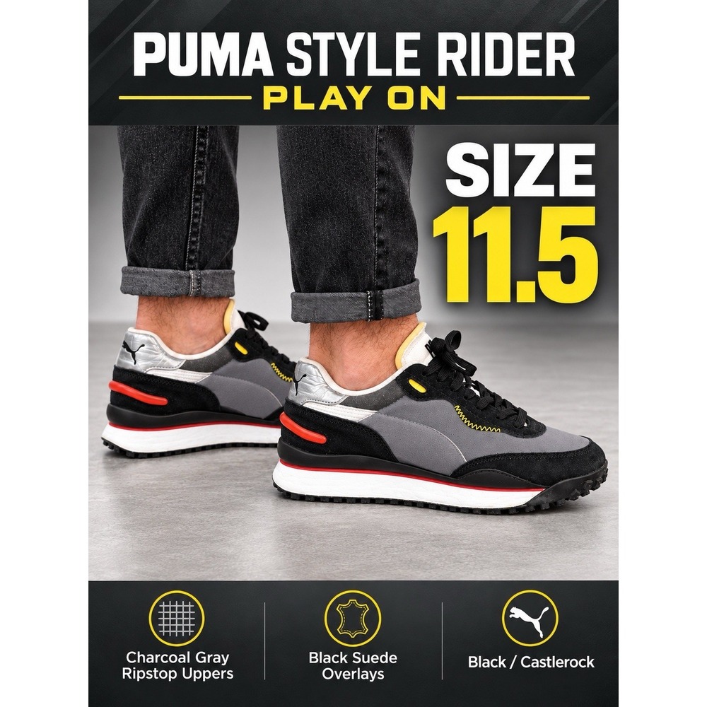 Puma Style Rider Play On Unisex Sneakers Size 11.5 Black Castlerock Gray Suede